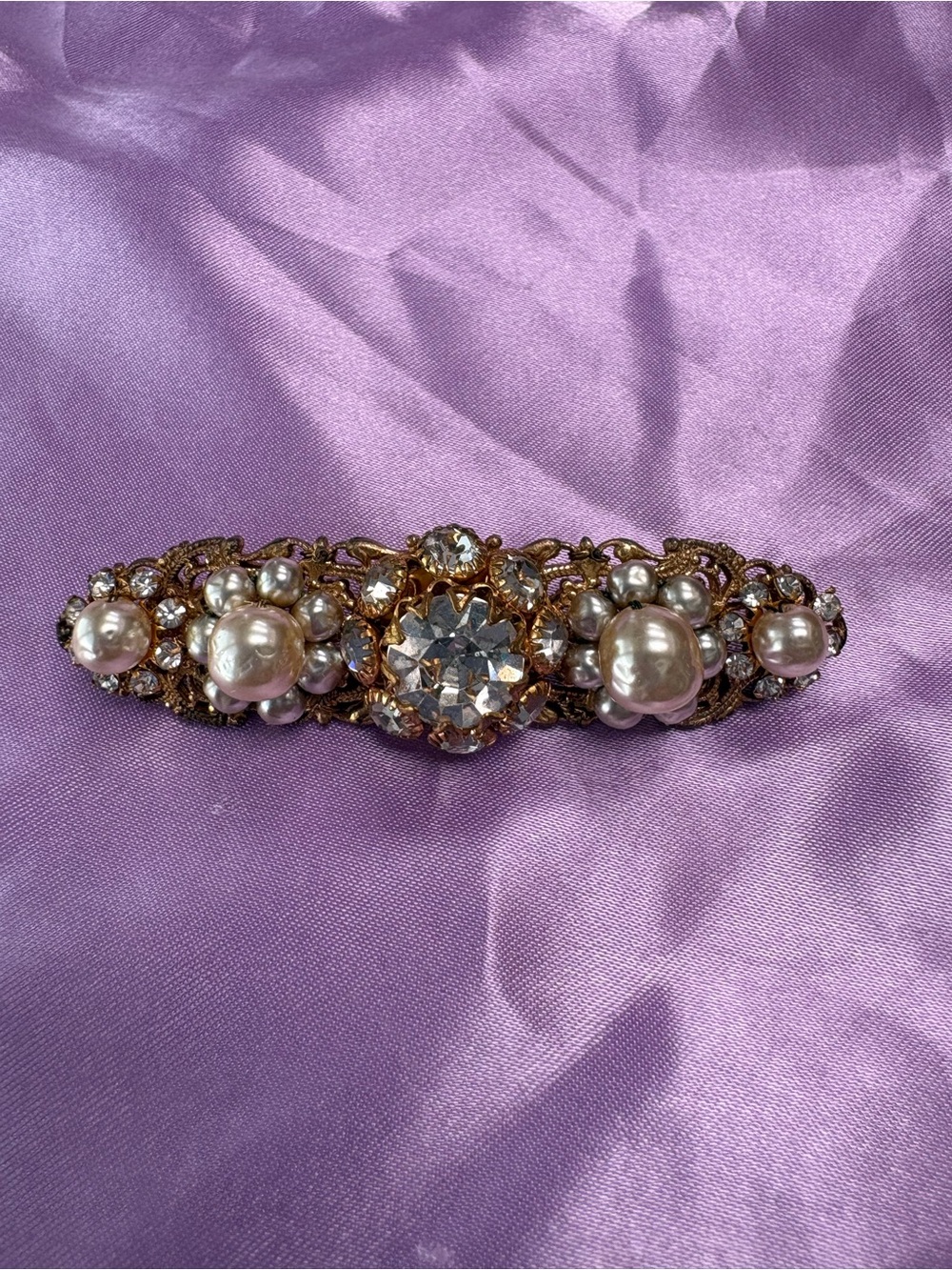 Miriam Haskell Vintage Gold-Tone Pearl & Crystal Brooch